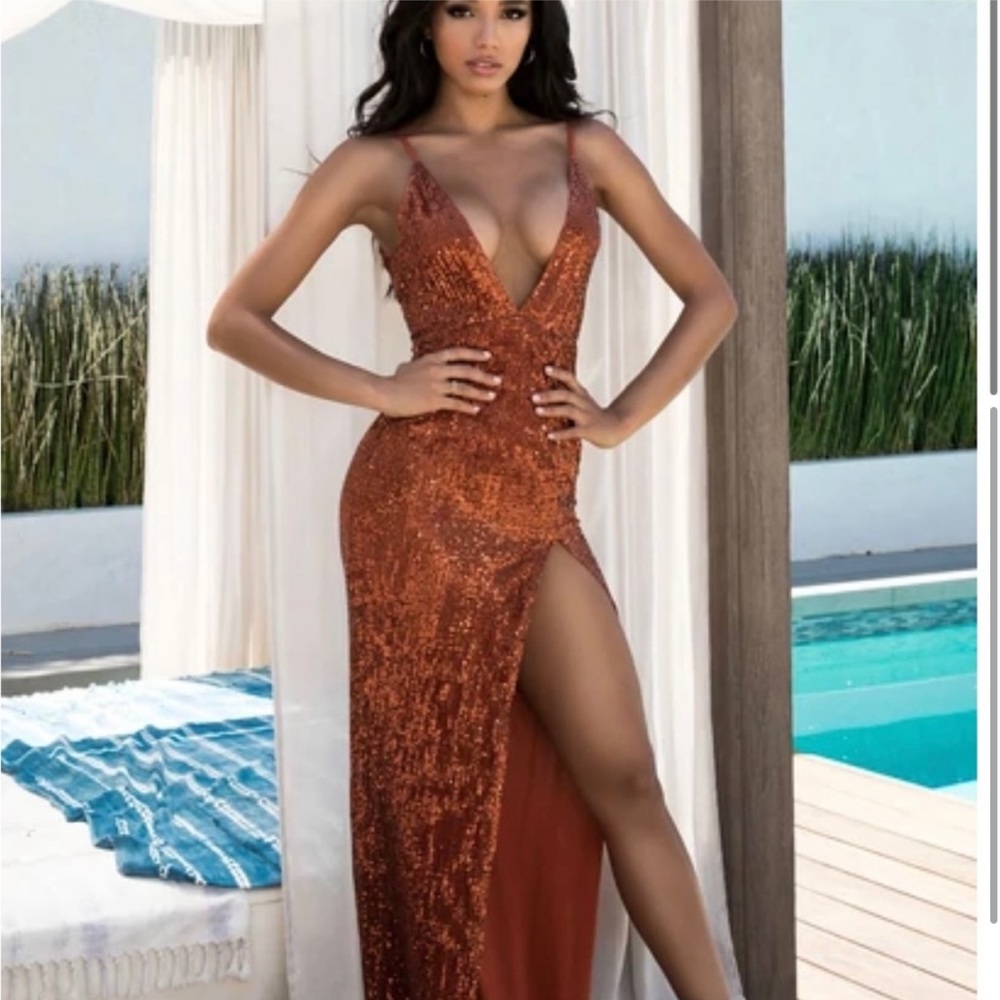 Abyss By Abby Sequin Rust Colored Gown - image 2